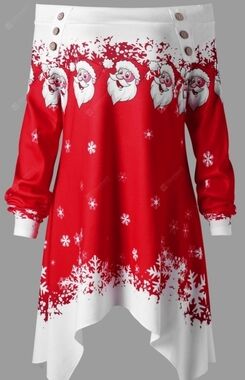 Santa Snowflake Red Off the Shoulder Holiday Tunic Size S